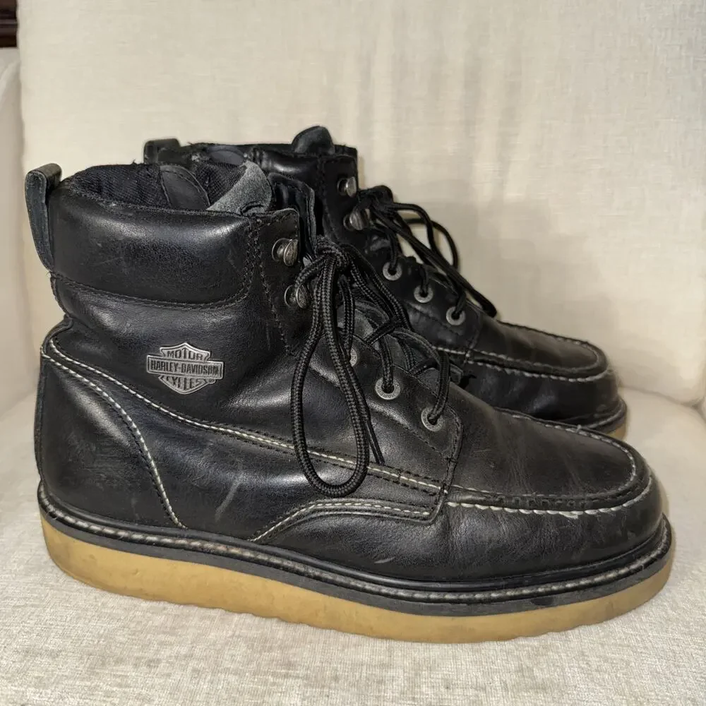 Harley-Davidson Men's Beau Leather Motorcycle Wedge Boots | Black | Size 11.5